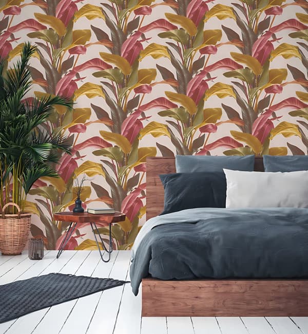 Ikke-vævet tapet blomster Profhome 378622-gu lidt tekstureret mat färg rød gul brun creme 5,33 m2