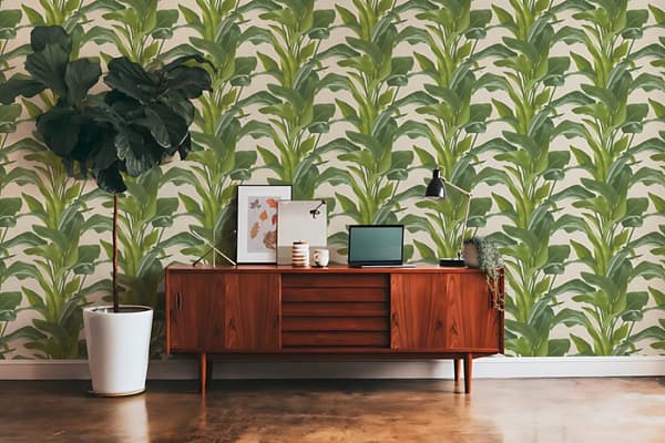 Non woven-tapet blomster Profhome 378623-GU lätt texturerad matt färg grön grädde 5,33 m2