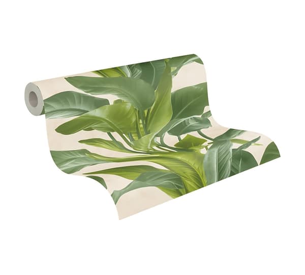 Non woven-tapet blomster Profhome 378623-GU lätt texturerad matt färg grön grädde 5,33 m2