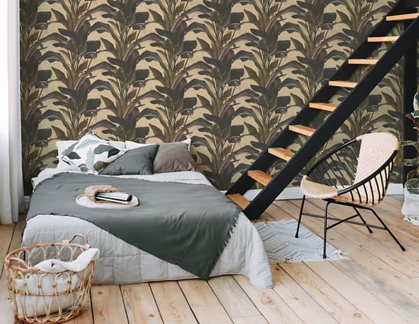 Non woven-tapet blomster Profhome 378624-GU lätt texturerad matt mönster blank bakgrund färg guld brun 5,33 m2