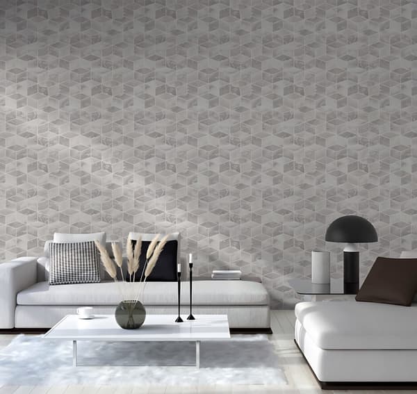Non woven-tapet geometrisk Profhome 378631-GU slät glittrande mönster matt bakgrund färg silver grå vit 5,33 m2