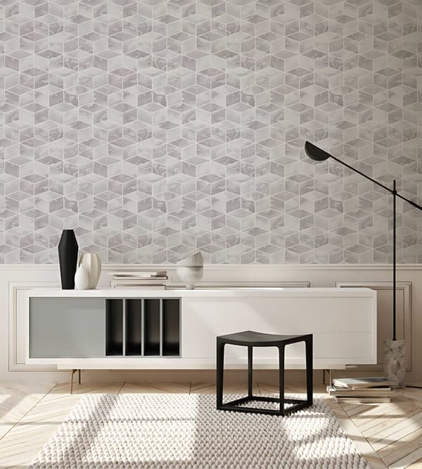 Non woven-tapet geometrisk Profhome 378631-GU slät glittrande mönster matt bakgrund färg silver grå vit 5,33 m2