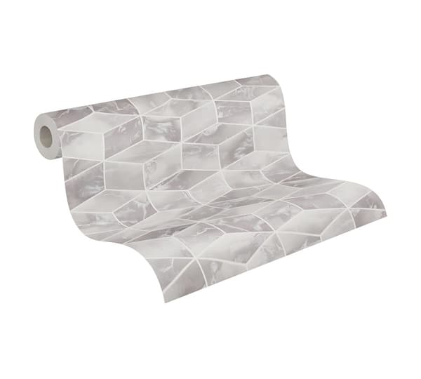 Non woven-tapet geometrisk Profhome 378631-GU slät glittrande mönster matt bakgrund färg silver grå vit 5,33 m2