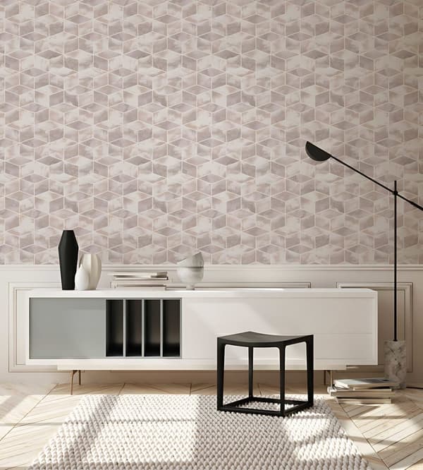 Non woven-tapet geometrisk Profhome 378632-GU slät glittrande mönster matt bakgrund färg rosa guld vit 5,33 m2