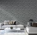 Miniatyrbild 4 av 7: Non woven-tapet geometrisk Profhome 378634-GU slät glittrande mönster matt bakgrund färg blå guld svart 5,33 m2
