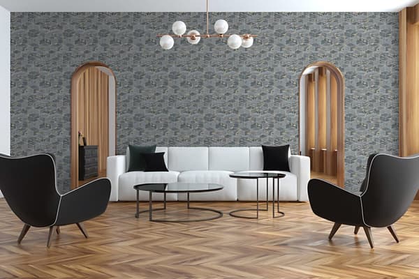 Non woven-tapet geometrisk Profhome 378634-GU slät glittrande mönster matt bakgrund färg blå guld svart 5,33 m2