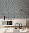 Miniatyrbild 6 av 7: Non woven-tapet geometrisk Profhome 378634-GU slät glittrande mönster matt bakgrund färg blå guld svart 5,33 m2