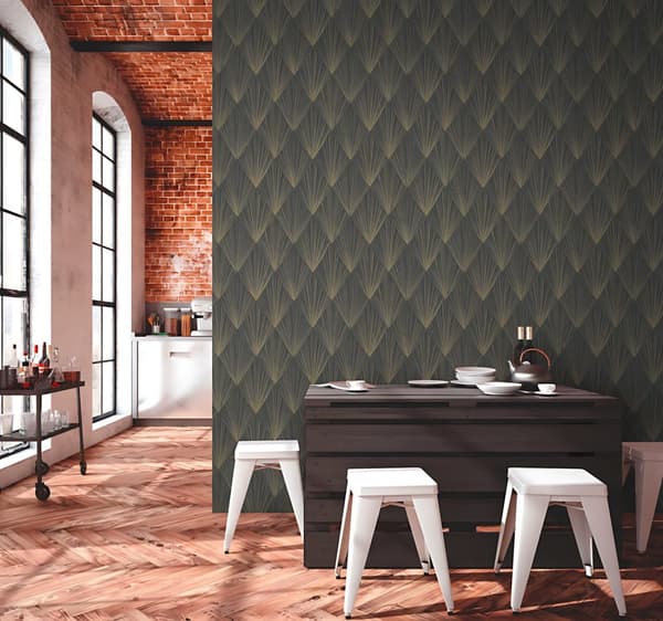 Non woven-tapet geometrisk Profhome 378644-GU lätt texturerad glansigt mönster matt bakgrund färg svart guld grå 5,33 m2