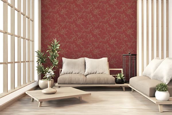 Non woven-tapet Asien Profhome 378671-GU lätt texturerad metalliska höjdpunkter färg röd guld 5,33 m2