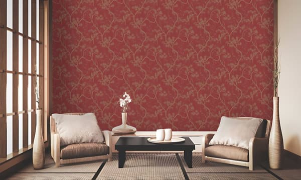 Non woven-tapet Asien Profhome 378671-GU lätt texturerad metalliska höjdpunkter färg röd guld 5,33 m2