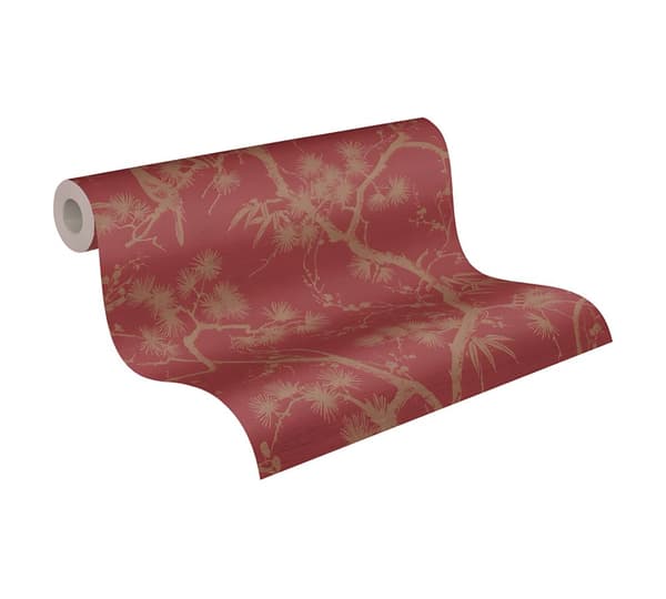 Non woven-tapet Asien Profhome 378671-GU lätt texturerad metalliska höjdpunkter färg röd guld 5,33 m2