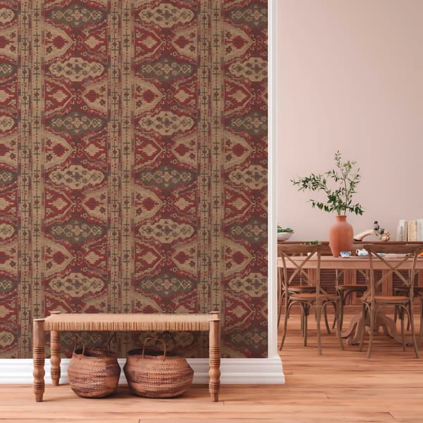 Non woven-tapet tyg utseende Profhome 378681-GU lätt texturerad matt färg röd beige brun 5,33 m2