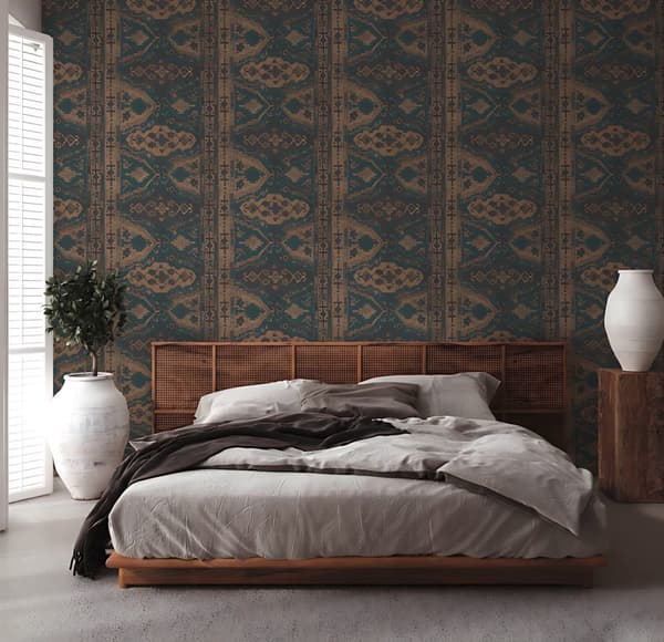 Non woven-tapet tyg utseende Profhome 378682-GU lätt texturerad matt färg blå brun 5,33 m2