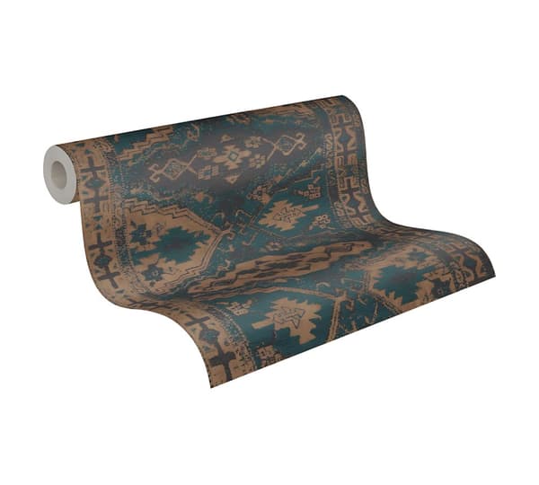 Non woven-tapet tyg utseende Profhome 378682-GU lätt texturerad matt färg blå brun 5,33 m2