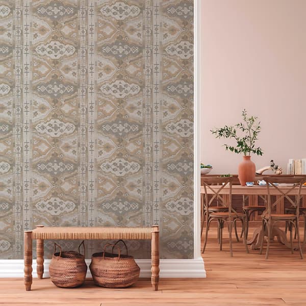 Non woven-tapet tyg utseende Profhome 378683-GU lätt texturerad matt färg vit beige grå brun 5,33 m2