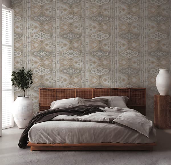Non woven-tapet tyg utseende Profhome 378683-GU lätt texturerad matt färg vit beige grå brun 5,33 m2