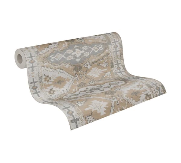 Non woven-tapet tyg utseende Profhome 378683-GU lätt texturerad matt färg vit beige grå brun 5,33 m2