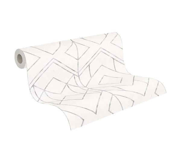 Non woven-tapet geometrisk Profhome 378691-GU lätt texturerad matt färg vit grå 5,33 m2
