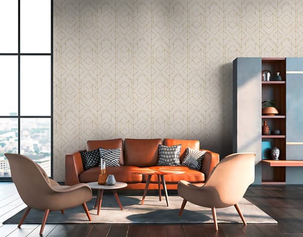 Non woven-tapet geometrisk Profhome 378693-GU lätt texturerad glansigt mönster matt bakgrund färg vit guld 5,33 m2