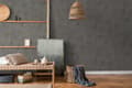 Miniatyrbillede 4 af 7: Ikke-vævet tapet geometriske Profhome 379004-gu lidt tekstureret blank mønster mat baggrund färg sort guld grå 5,33 m2