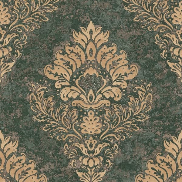 Non woven-tapet ornament Profhome 379011-GU lätt texturerad matt färg grön guld 5,33 m2