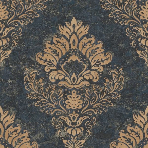 Non woven-tapet ornament Profhome 379012-GU lätt texturerad matt färg blå guld 5,33 m2