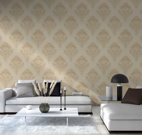 Non woven-tapet ornament Profhome 379013-GU lätt texturerad matt färg guld beige 5,33 m2