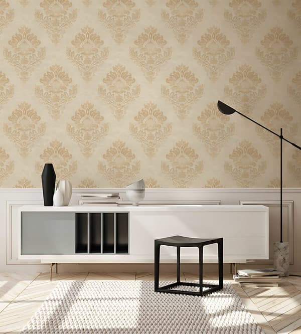 Non woven-tapet ornament Profhome 379013-GU lätt texturerad matt färg guld beige 5,33 m2
