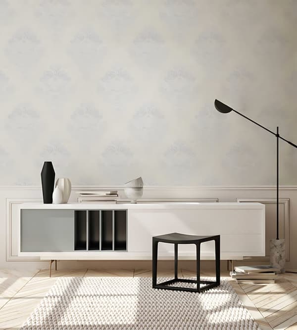 Non woven-tapet ornament Profhome 379015-GU lätt texturerad matt färg vit silver grå 5,33 m2