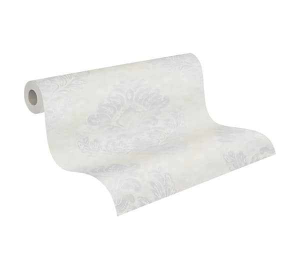 Non woven-tapet ornament Profhome 379015-GU lätt texturerad matt färg vit silver grå 5,33 m2
