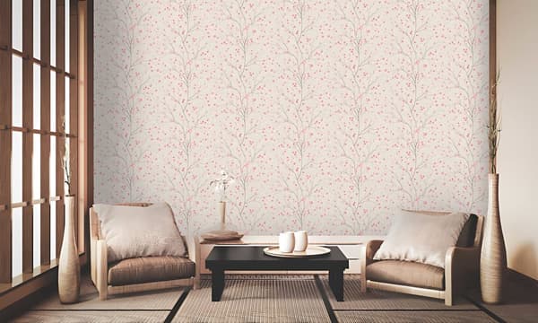 Ikke-vævet tapet blomster Profhome 379121-gu lidt tekstureret mat färg lyserød hvid 5,33 m2