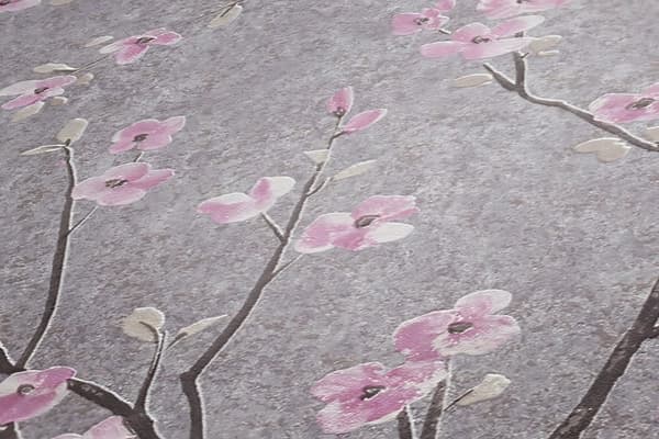 Non woven-tapet blomster Profhome 379122-GU lätt texturerad matt färg grå rosa 5,33 m2