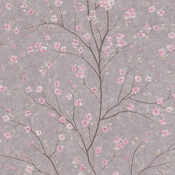 Non woven-tapet blomster Profhome 379122-GU lätt texturerad matt färg grå rosa 5,33 m2