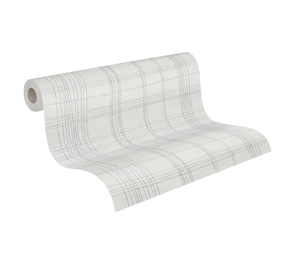Non woven-tapet geometrisk Profhome 379191-GU lätt texturerad glansigt mönster matt bakgrund färg grå vit 5,33 m2
