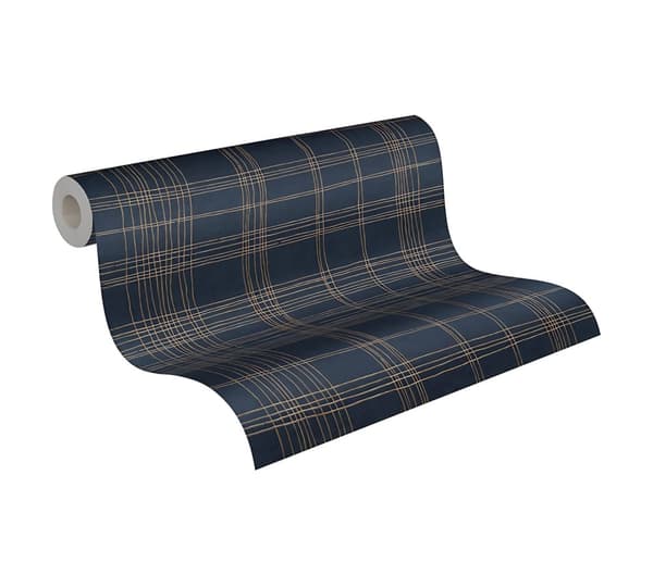 Non woven-tapet geometrisk Profhome 379194-GU lätt texturerad glansigt mönster matt bakgrund färg blå guld 5,33 m2