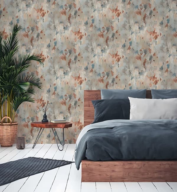Non woven-tapet begagnad utseende Profhome 379541-GU lätt texturerad matt färg grå röd blå beige 5,33 m2