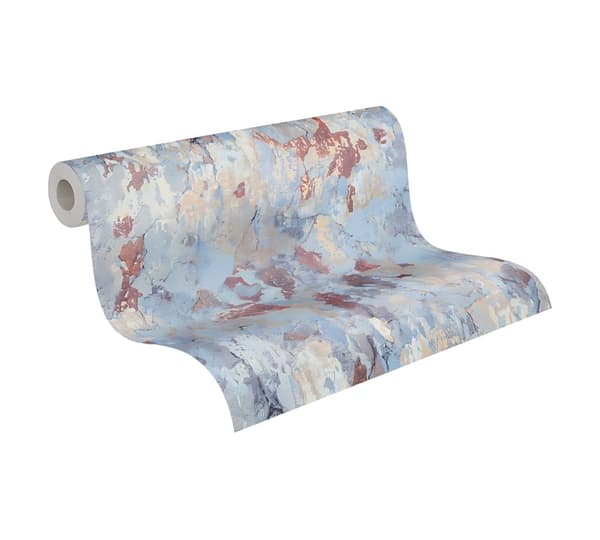 Non woven-tapet begagnad utseende Profhome 379542-GU lätt texturerad matt färg blå röd beige grädde 5,33 m2