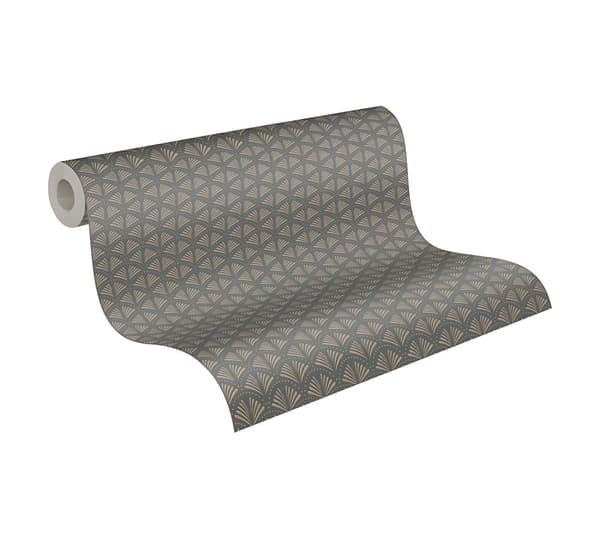 Non woven-tapet ornament Profhome 379573-GU lätt texturerad glansigt mönster matt bakgrund färg grå guld svart 5,33 m2