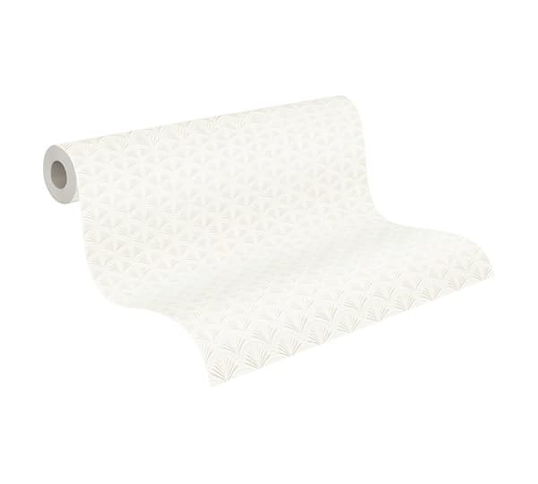 Non woven-tapet ornament Profhome 379576-GU lätt texturerad glansigt mönster matt bakgrund färg vit silver 5,33 m2