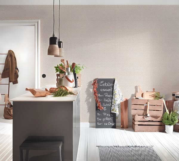 Non woven-tapet ornament Profhome 379581-GU slät glansigt mönster matt bakgrund färg rosa vit 5,33 m2