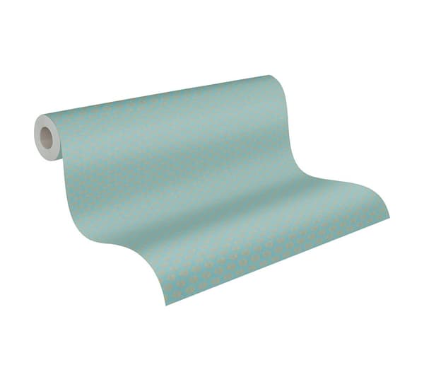 Non woven-tapet ornament Profhome 379584-GU slät glansigt mönster matt bakgrund färg turkos blå guld 5,33 m2
