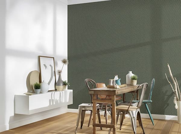 Non woven-tapet ornament Profhome 379585-GU slät glansigt mönster matt bakgrund färg grön guld 5,33 m2