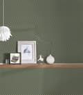 Miniatyrbild 6 av 6: Non woven-tapet ornament Profhome 379585-GU slät glansigt mönster matt bakgrund färg grön guld 5,33 m2