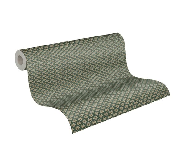 Non woven-tapet ornament Profhome 379585-GU slät glansigt mönster matt bakgrund färg grön guld 5,33 m2