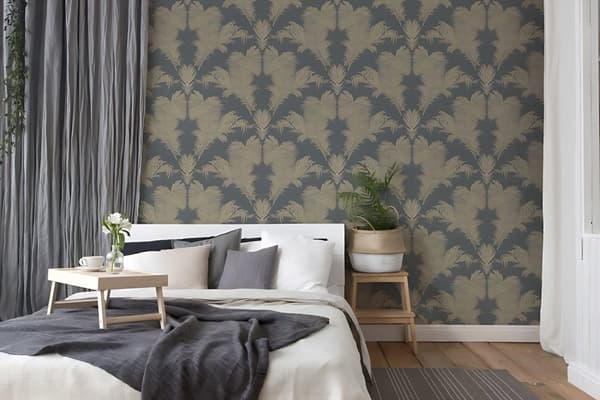 Non woven-tapet palmer Profhome 379593-GU texturerad glansigt mönster matt bakgrund färg guld grå 5,33 m2
