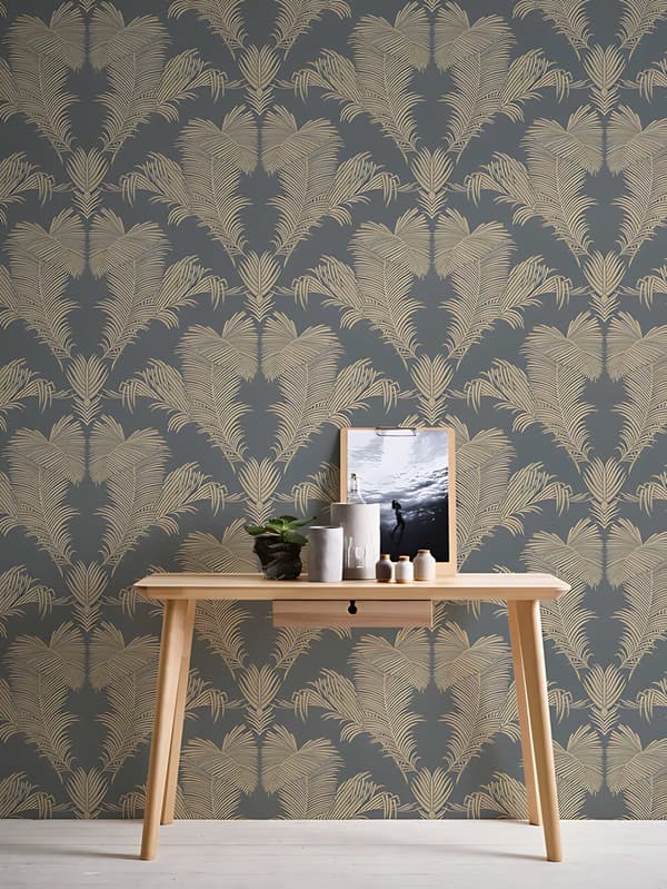 Non woven-tapet palmer Profhome 379593-GU texturerad glansigt mönster matt bakgrund färg guld grå 5,33 m2