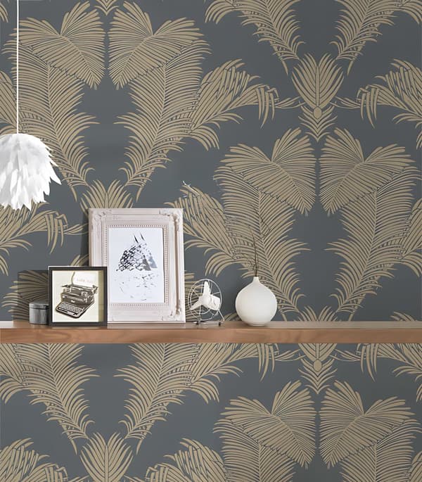 Non woven-tapet palmer Profhome 379593-GU texturerad glansigt mönster matt bakgrund färg guld grå 5,33 m2
