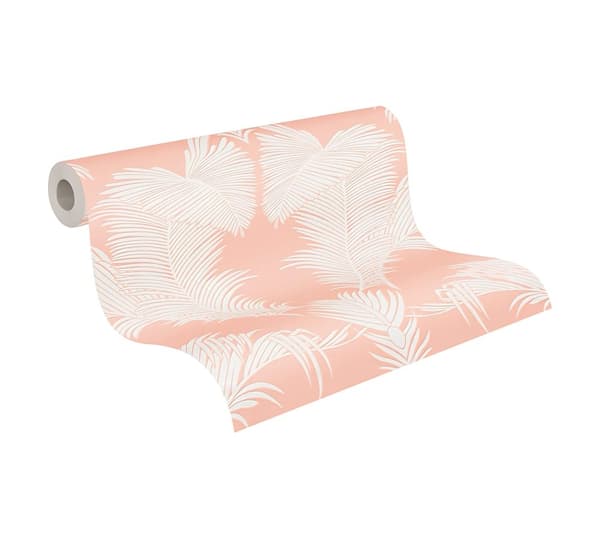 Non woven-tapet palmer Profhome 379596-GU texturerad matt färg rosa vit 5,33 m2