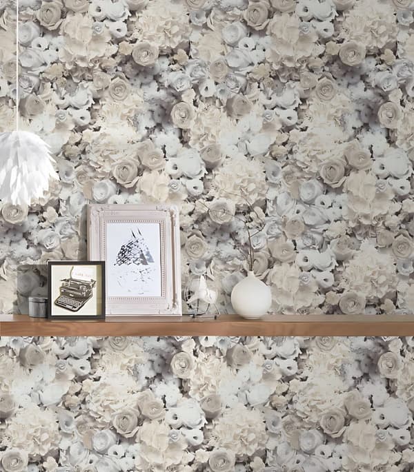 Non woven-tapet blomster Profhome 380083-GU slät matt färg grå beige gul 5,33 m2