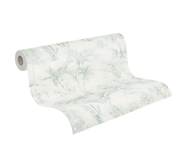 Non woven-tapet palmer Profhome 380212-GU lätt texturerad matt färg grå grön 5,33 m2